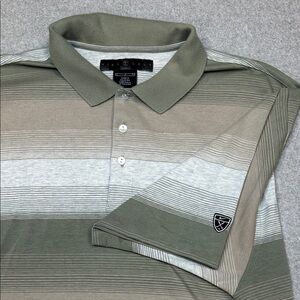 Nike Golf Muted Green, Beige and Light Gray Striped Polo Shirt-Men’s Large